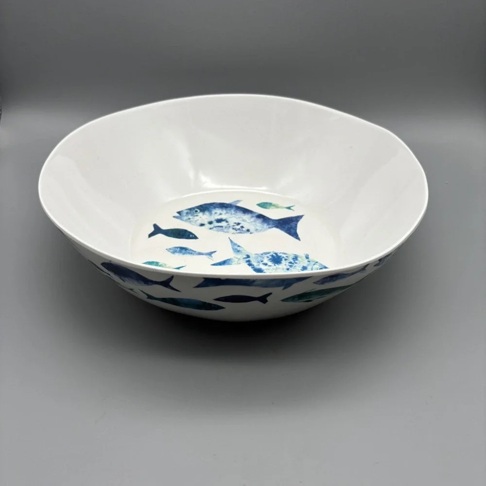 SIGRID OLSEN Fish Melamine Pasta Salad Bowl Green Teal Blue‎ 11.75